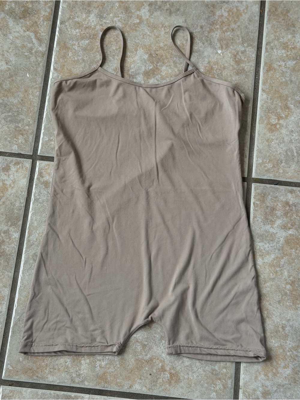 AQ Sport Nude Cami Romper Bodysuit Tan Short Jumpsuit Size L